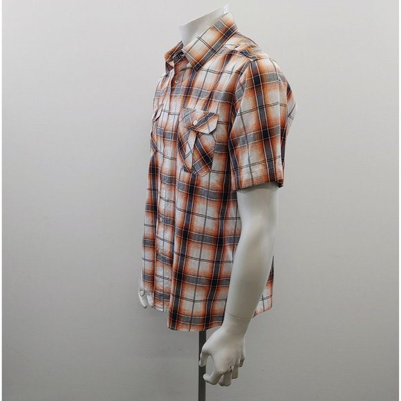 Elixir Men's Orange Blue Plaid Button Up Shirt M - Picture 4 of 5